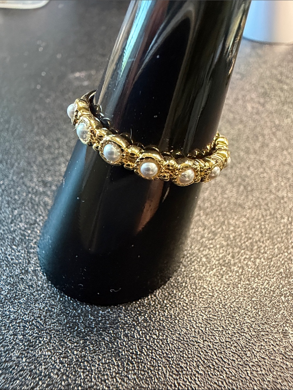 Gold-Tone Pearl Beaded Stackable Ring